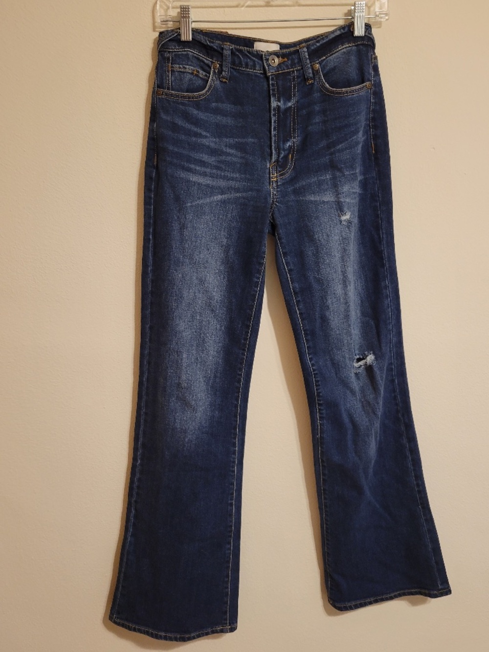 Serra Dark Wash High Waisted Bootcut Jeans with Distressing Size 24